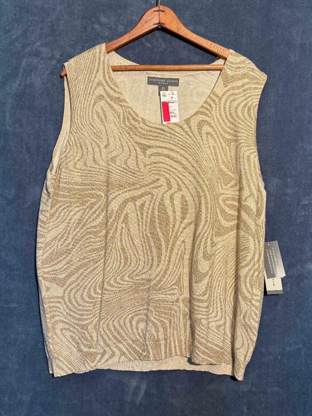 NWT Josephine Chaus Sparkly Beige & White Knit Vest Size 3X | Metallic Shimmer
